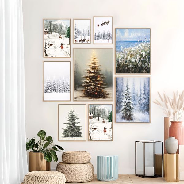 

1 piece unframed painting print,vintage fir plant, christmas tree pine, christmas gifts,creative waterproof canvas poster, bedroom, office