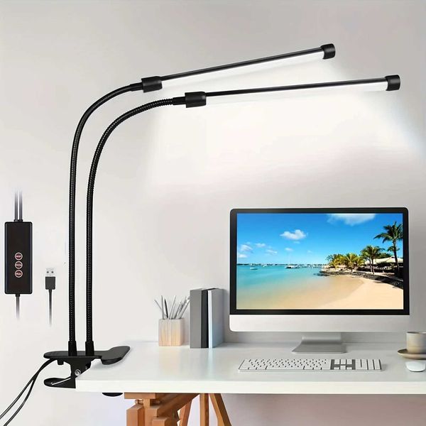 A dual head learning light with a 3/6/12 hour timer 3 lighting modes and 5 brightness settings perfect for reading drawing and music X241122