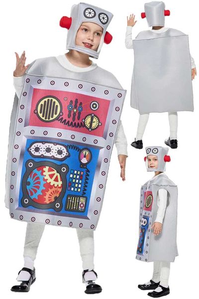 Childrens robot role-playing costume little boy and girl stage performance costume hat overall costume childrens costume Halloween party set W241122