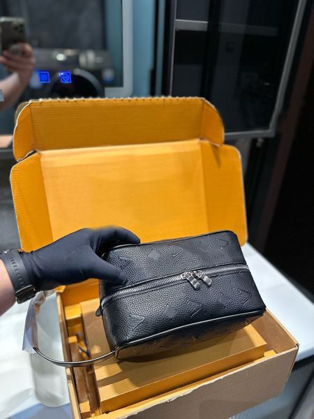 

Classic black emed toiletry Genuine leather design makeup package clutch handbag cosmetic bags evening bag wallet purse, Dark grey