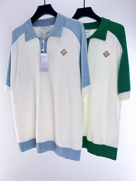 

Mens Polo CASABLANCA business polo Shirt Tee Men Casual knitwear short sleeves Street High quality Clothing, White