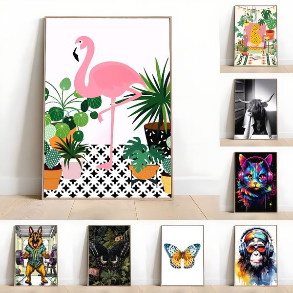 

3 pieces Wooden Framed Canvas Poster Cute and interesting animals art, Creative Waterproof Canvas Posters, Bedroom, Office, Living Room
