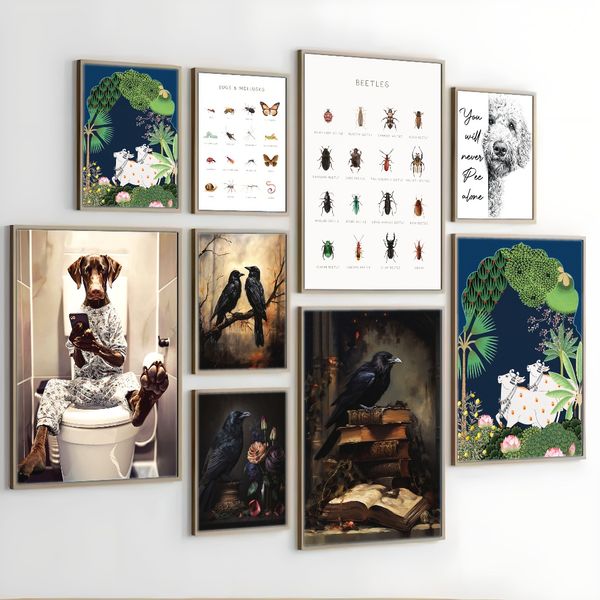 

1 piece unframed painting print,gothic victorian art, vintage crow art,creative waterproof canvas poster, bedroom, office, living room