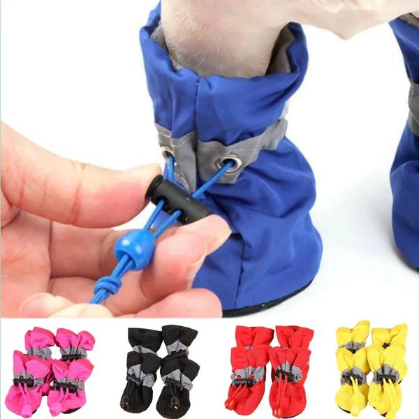 

4pcs/set Waterproof Pet Dog Shoes Anti-slip Rain Boots Footwear for Small Cats Dogs Puppy Dog Pet Booties Pet Paw Accessories, Red