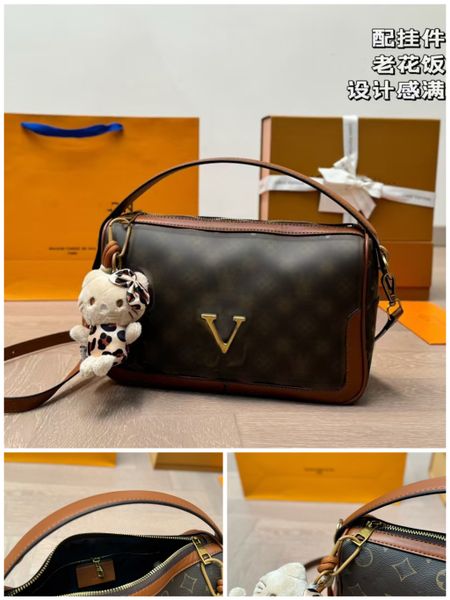 

Classic Camera Supple Designer Bags Woman Bag Jacquard letter Handbag Shoulder Lunch box Spare parts Messenger Purse Envelope bag, Khaki