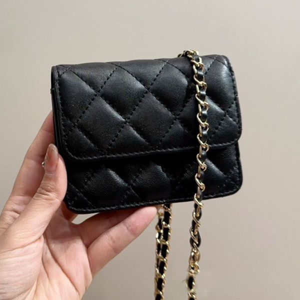 

Designer Mini Chain Wallets Black cowhide Caviar Leather Wallet Classic card holder Handbags Clutch Bags Luxurys Purse Card Credit card slot Messenger bag 12m, Gold