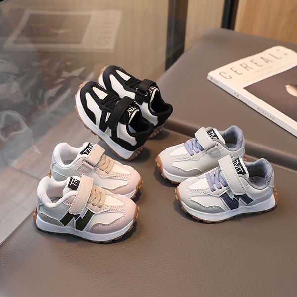 

Child Shoes Spring Autumn New Kids Sneakers Baby Shoes PU Splicing Soft Soles Non-slip Girls Boys Running Shoes, Gray
