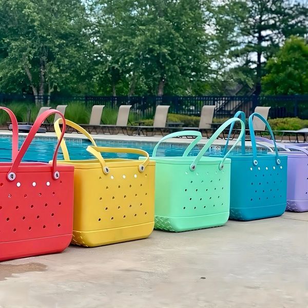 

Boggs Beach Bag Waterproof And Washable Handbag EVA Beach Basket Women Picnic Tote Bag Holes Pouch Shopping Shoulder Bag 240423, Orange