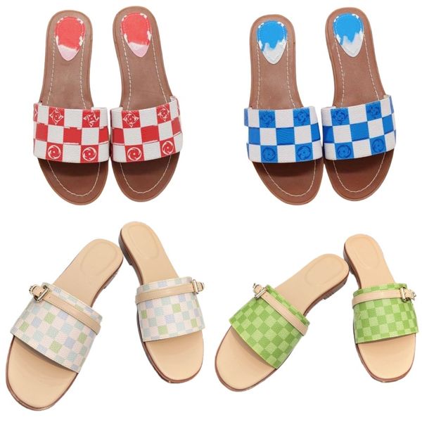 

Slippers women's letter designer shoes classic plaid beach shoes summer luxury sandals open toe outdoor shoes metal buckle casual shoes flat heel non slip shoes, 27-27