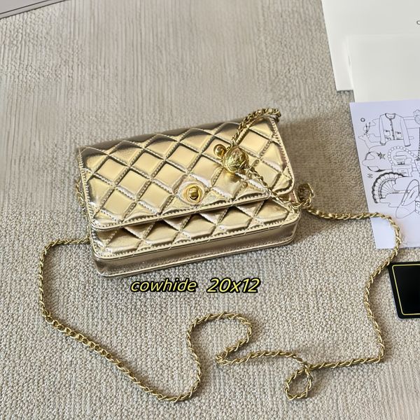

7A Genuine Leathe WOC Bag Designer Shoulder bag womens Bag Luxury Purse GOLD BALL handbags shoulder messenger chain bag Glossiness, Silver 20x12