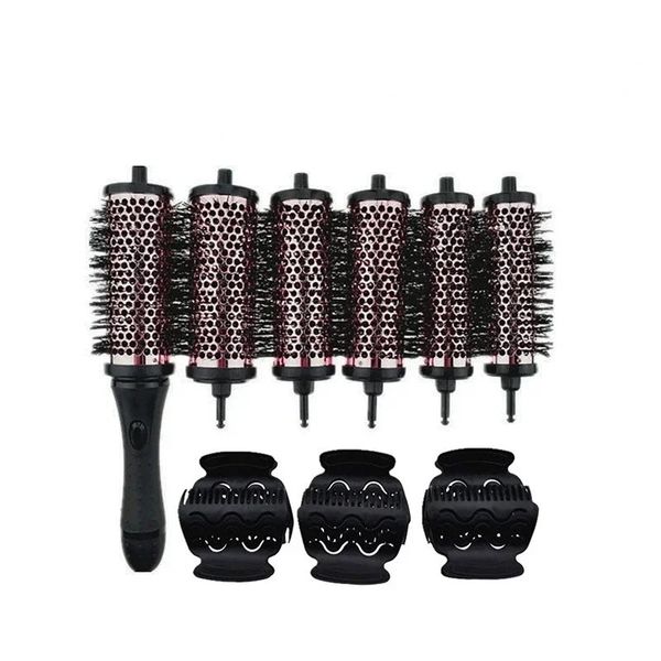 

2024 new 6pcs/set 3 Sizes Detachable Handle Roller Brush with Positioning Clips Aluminum Ceramic Barrel Curler Comb Hairdr Hair for, Mix color