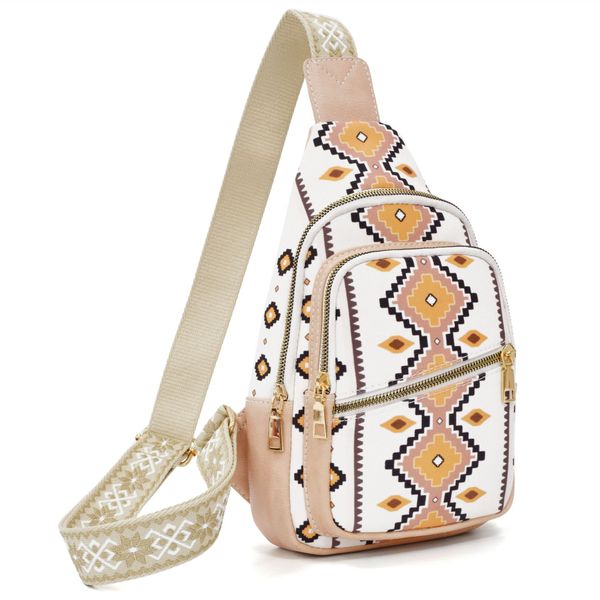 

Cross-border Bohemian national style European and American retro zipper canvas multi-functional bag mouth chest bag crossbody bag shoulder strap women, White