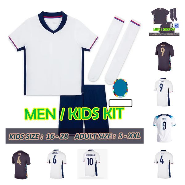 

2024 Englands Soccer Jerseys Team European Football Shirt BELLINGHAM KANE STERLING RASHFORD GREALISH National Team Home White Away Men Kid Kit, 2024 home aldult