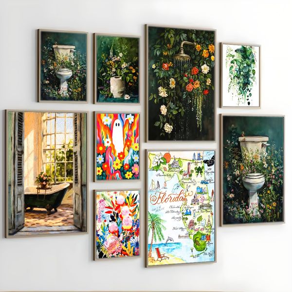 

1 piece unframed painting print,florida map, travel art, minimalist art,creative waterproof canvas poster, bedroom, office, living room