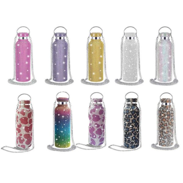 

Tumblers 350ml/500ml/750ml Diamond Drum Insulation Cup Stainless Steel Vacuum Flame Chain Sports Bottle Girls Party Gift H240425, Violet