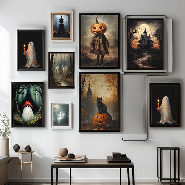 

1 piece unframed painting print,halloween vintage haunted house, gothic art, halloween gifts,creative waterproof canvas poster, bedroom
