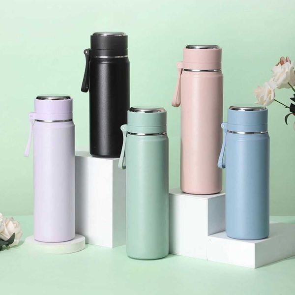 

316 Stainless Steel Thermos Outdoor Portable Leak-proof Water Bottles with Straw Lid Sport Vacuum Flask Bottle 600ML/500C241125, Black