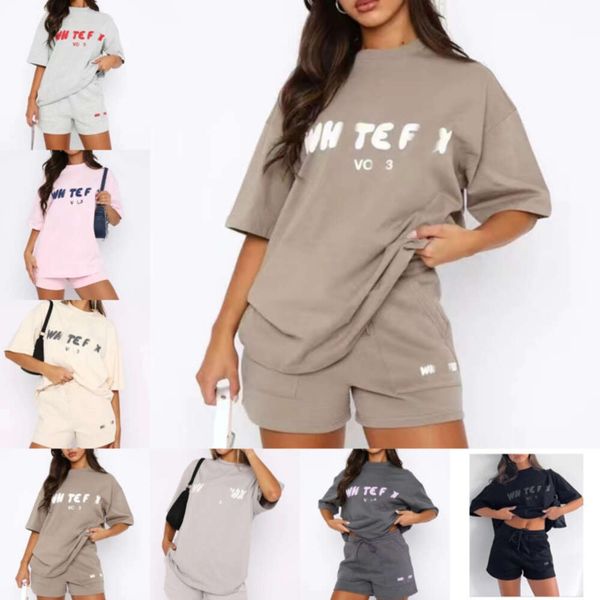 

Women Tracksuits Two Pieces Set white Designer fox Summer New T-shirt Set Fashion Sports Foam Short Sleeved Pullover Short Sportwear 7 Colours, Flower ash