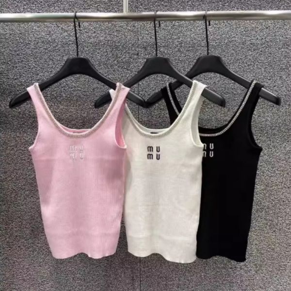 

Mi24 Crop top womens tank top knits tee designer tank tops women clothing Diamond Embroidery letter logo summer sleeveless pullover Slim Fit Knitted vest, Pink