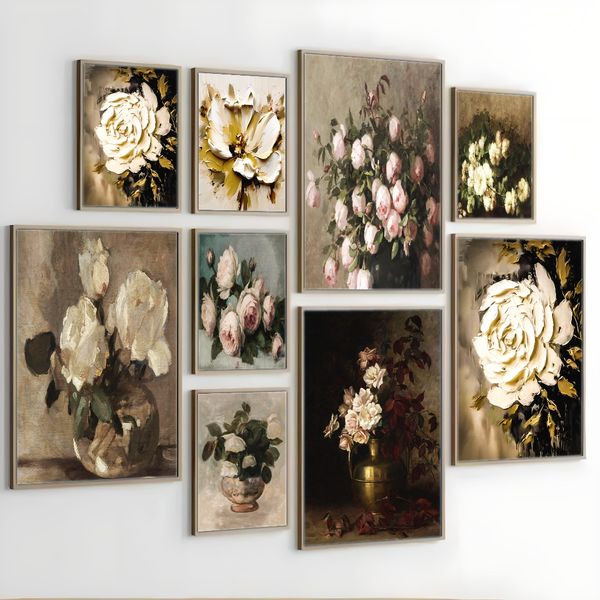 

1 piece unframed painting print,Moody florals, vintage florals, farmhouse decor,creative waterproof canvas poster, bedroom, office