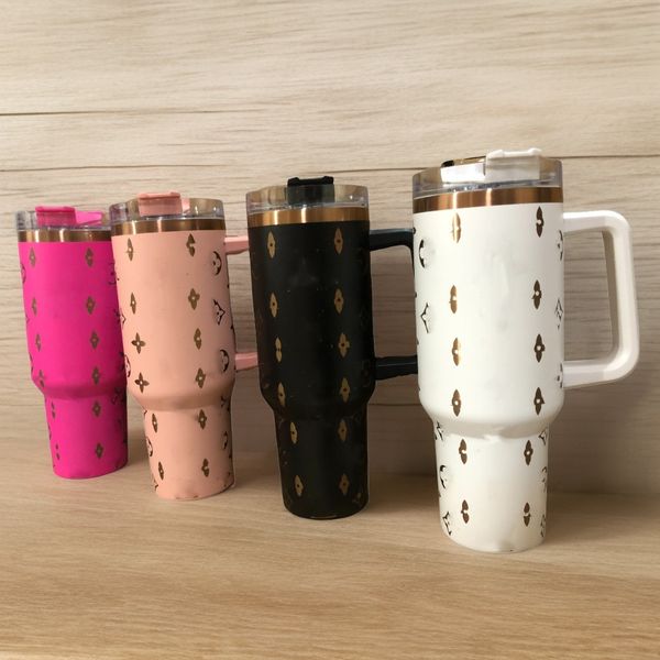 

Stylish 40oz Tumbler: Insulated Stainless Steel Coffee Mug w/ Lid & Straw, White