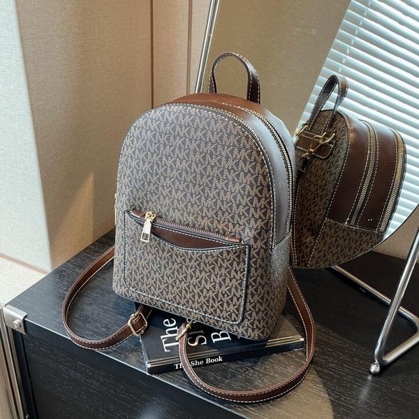 

Sales factory womens shoulder bag classic atmospheric letter printing retro handbag double zipper leisure backpack college wind contrast leather backpack 601#, White