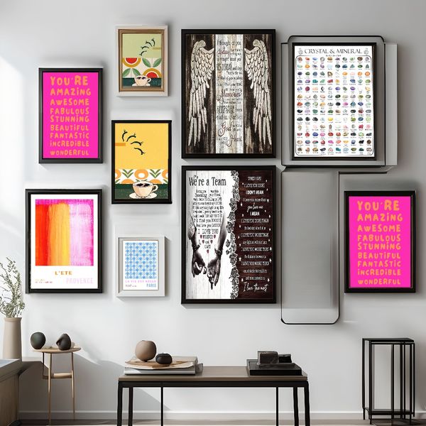 

1Pc Wooden Framed Canvas Poster, Crystal and mineral identification chart, Creative Waterproof Canvas Posters, Bedroom, Office, Living Room