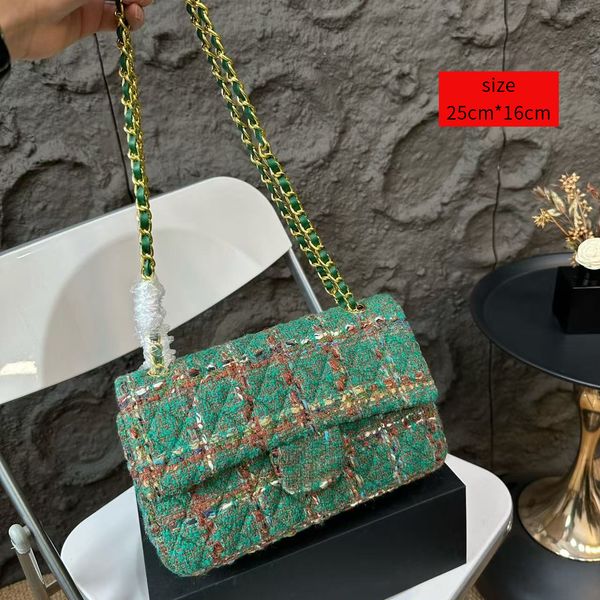

Designer Bag Flap Bag Sqaure Gold Metal Hardware Tweed Bag Chain Crossbody Mini Shoulder Bag Ladies Classic Quilted Bags Luxury Turn Lock Fashion Handbag, Fuchsia