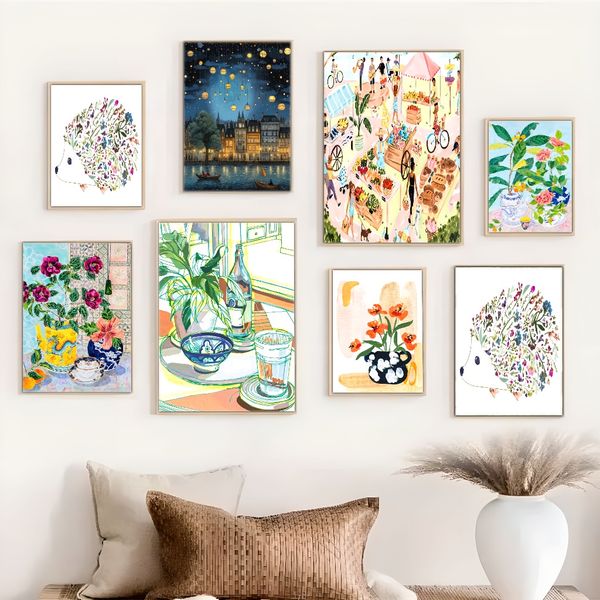 

1 piece unframed painting print,retro table food, retro mediterranean cuisine, table kitchen decoration,creative waterproof canvas poster