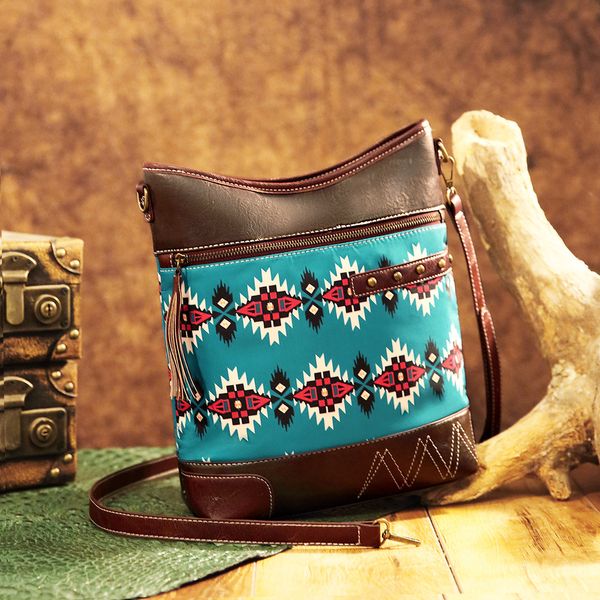 

Vintage cross-border Amazon printed twill tarp crossbody bag for women Bohemian Aztec denim, Split