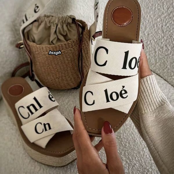 

Designer Flat Sandals Luxury Women's Clogs Mules Men's Alphabet Casual Shoes Summer Beach Brown Pink Canvas Platform Slippers Flip Flops, Shoelace2