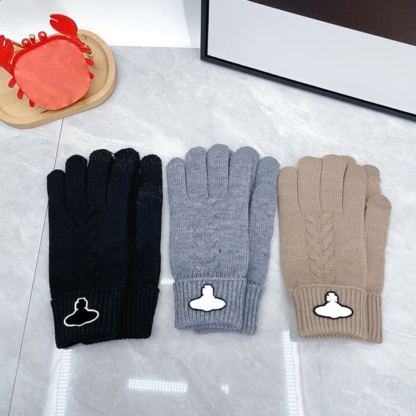

Designer Color-blocked Gloves Auumn And Winter Insulated Windproof Elegant Versatile Five Fingers Gloves Cashmere Retro Multi Fingers Gloves