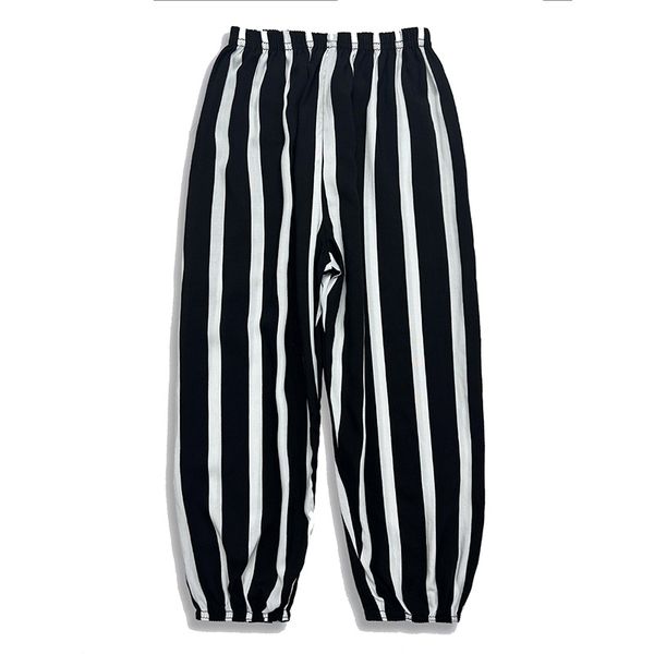 

Ladies spring and summer thin casual girth pants between black and white striped print can be worn home air conditioning pants beach sunscreen pants, Multi