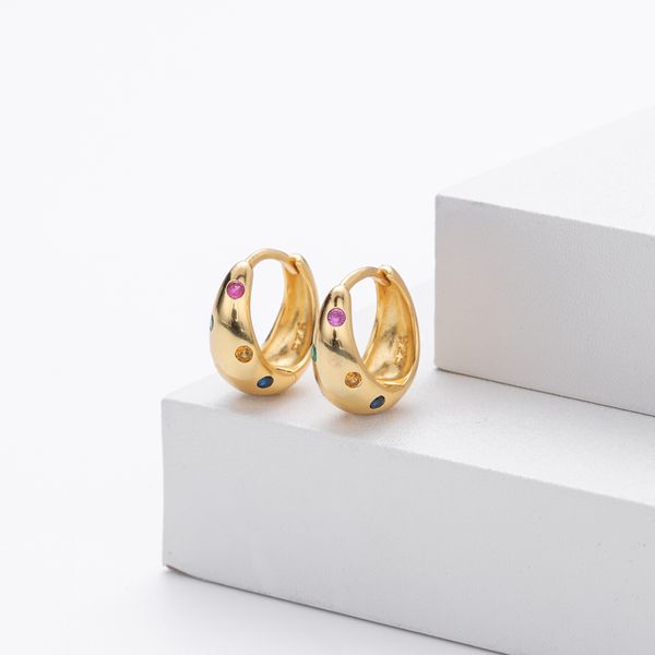 

925 sterling silver colorful zircon ring design earrings, round gemstone earrings