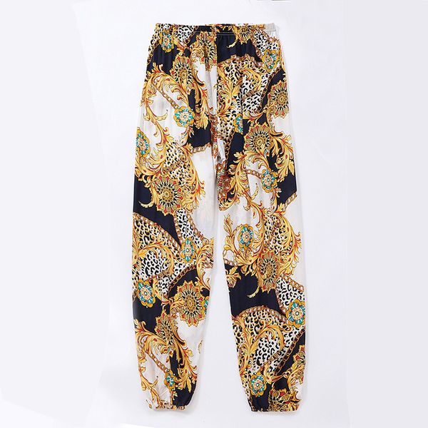

Ladies spring and summer thin casual girth pants Bohemian chain print can be worn home air conditioning pants beach sunscreen pants, Multi