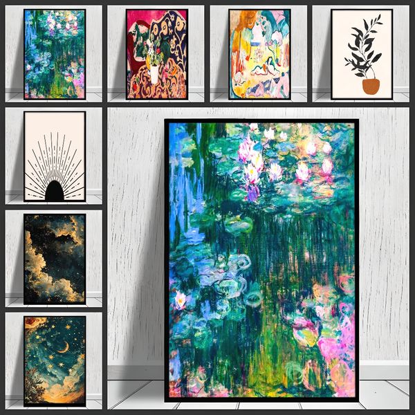 

1 piece unframed painting print, Fantasy night scenery art, stars and clouds poster, creative waterproof canvas poster, bedroom, office