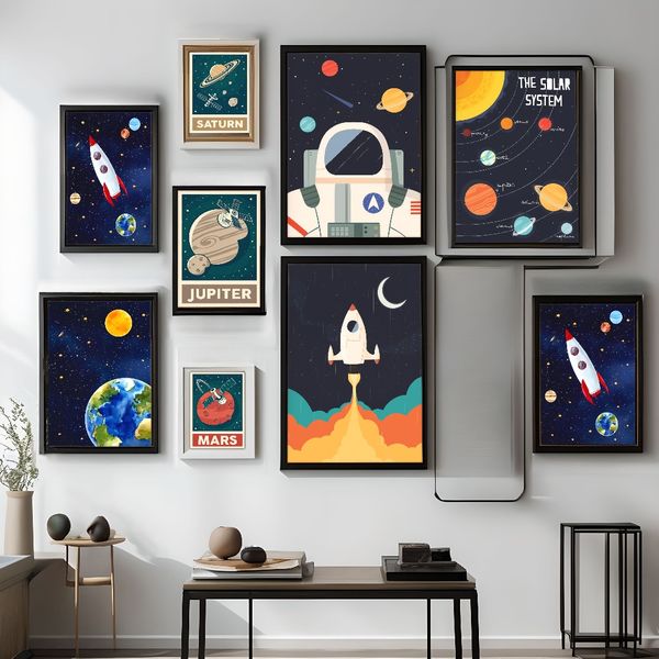 

1 piece unframed painting print, Solar System art print, cosmic element art, creative waterproof canvas poster, bedroom, office