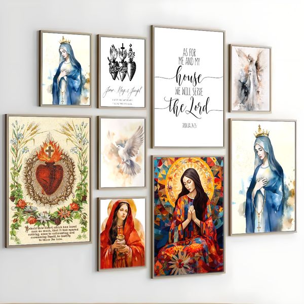 

1 piece unframed painting print, Our Lady poster, Christian art, creative waterproof canvas poster, bedroom, office, living room, cafe, bar