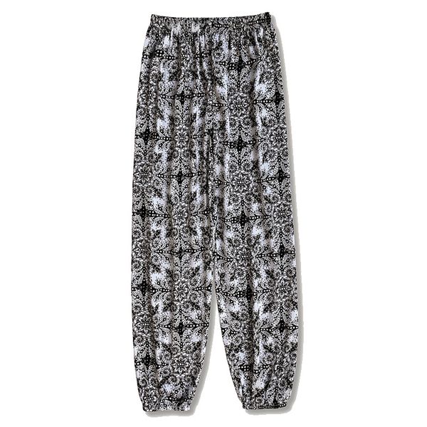 

Ladies spring and summer thin casual girth pants black and white fine flower print can be worn home air conditioning pants beach sunscreen pants, Multi