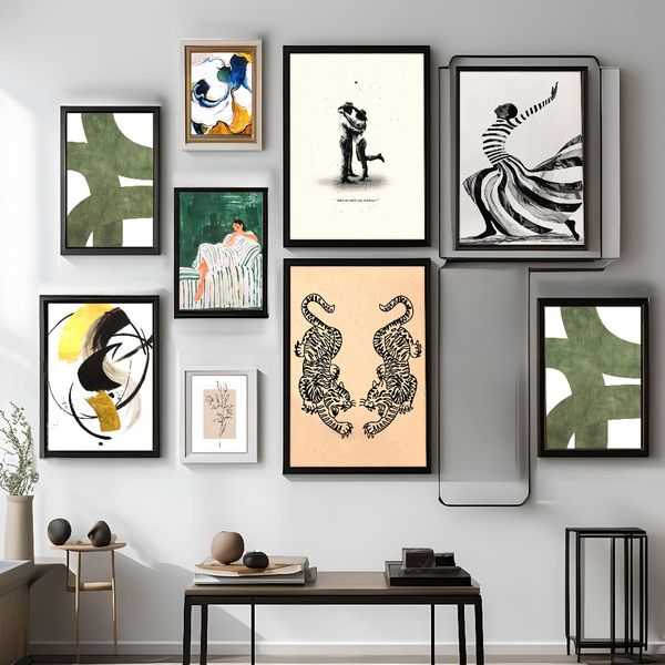 

1 piece unframed painting print,Dance of joy, black and white abstract figures, simple modern decoration,creative waterproof canvas poster