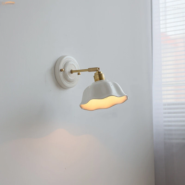 

Lamps Wall White Ceramic LED Light Fixtures Copper Arm Socket Bedroom Living Room Beside Lamp Modern Wandlamp Applique Murale