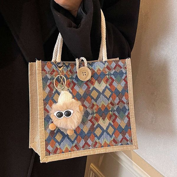 

Small high-end waterproof linen handbag autumn winter, accompanied by gift and a small shoulder bag for carrying, Army green