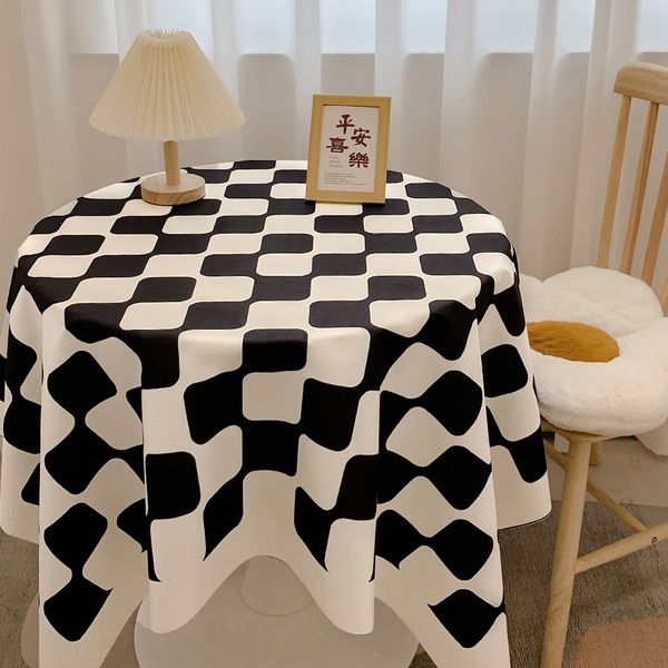 Chessboard Plaid Round Table Nordic Style Light Luxury High-end Dining Table Fabric Tablecloth
