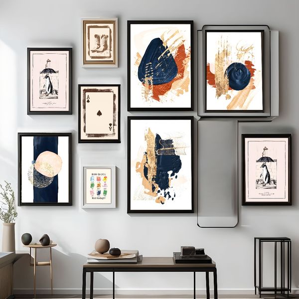 

1 piece unframed painting print, Vibrant, bold, geometric, blue, orange and gold art, abstract art print