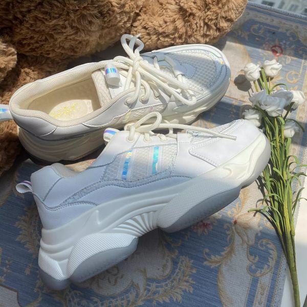 

woman shoe Trace Star Star Crown Original Lolita Running Shoes Breathable Academy Thick Sole Dad Shoes Girl, White
