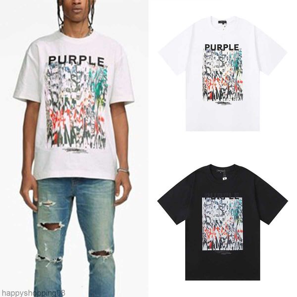 

Purple Brand 2023ss T-Shirts Color Printed Cotton Loose Casual Mens And Womens Short Sleeved T-Shirt, Blue
