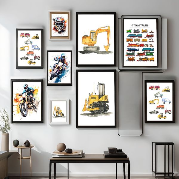 

1 piece unframed painting print, Car art prints, various cars, creative waterproof canvas poster, bedroom, office, living room, cafe, bar