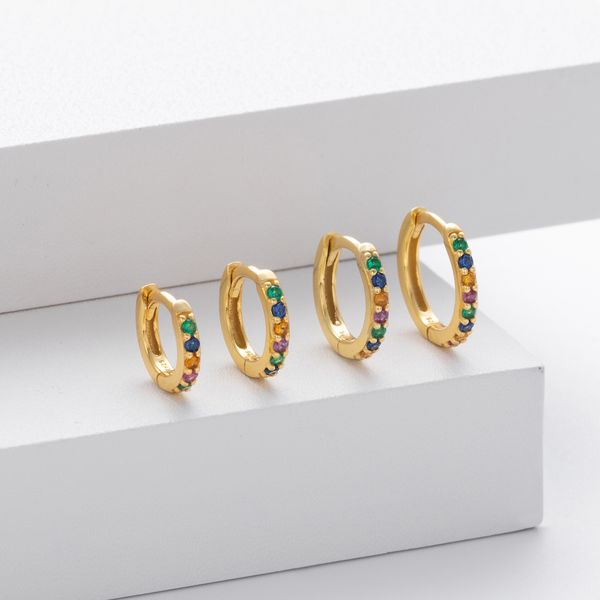 

S925 pure silver ear buckle with colored zircon base round earrings