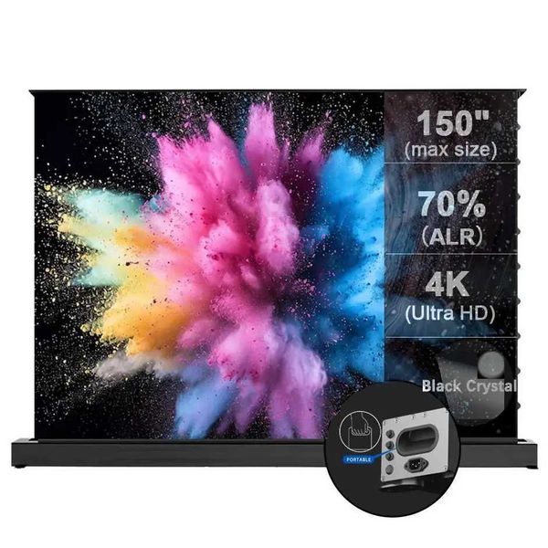 

Projectors ALR Black Crystal Rising Projection 72-150inch Motorized For Floor Up Electric projector Screen H241126