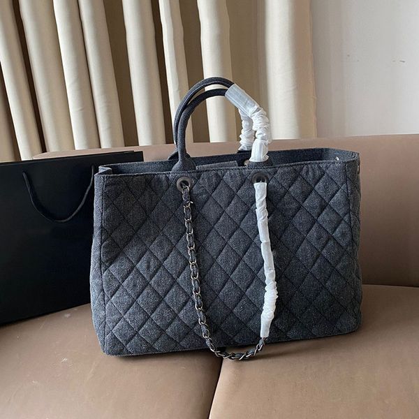 

Designer Bags Classic Luxury Women's Denim Shoulder Bag Classic Travel Bag Handbag Beach Bag Chain Tote Bag Shopping Bag Extra Large Capacity Handle, Grey
